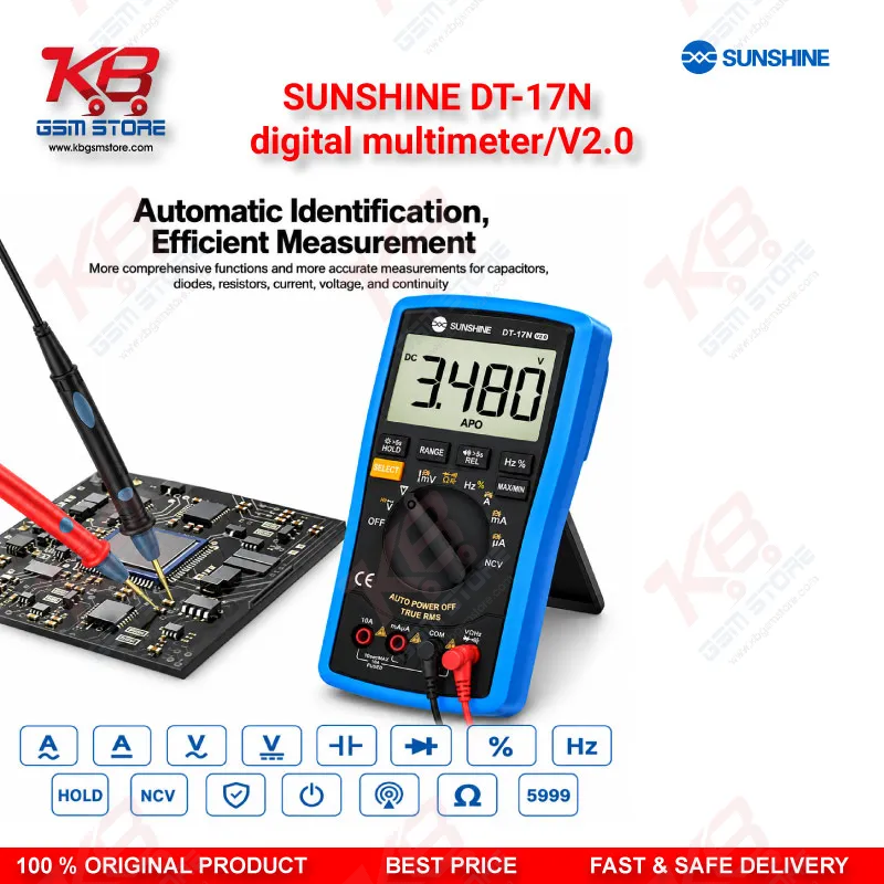 SUNSHINE DT-17N digital multimeter/V2.0 – Auto-Ranging Digital Multimeter with NCV, Temperature Test & Backlit Display for Mobile Repair Technicians