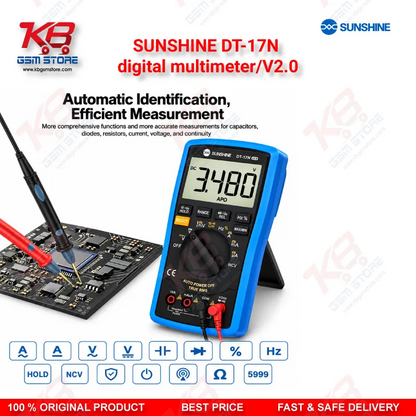 SUNSHINE DT-17N digital multimeter/V2.0 – Auto-Ranging Digital Multimeter with NCV, Temperature Test & Backlit Display for Mobile Repair Technicians
