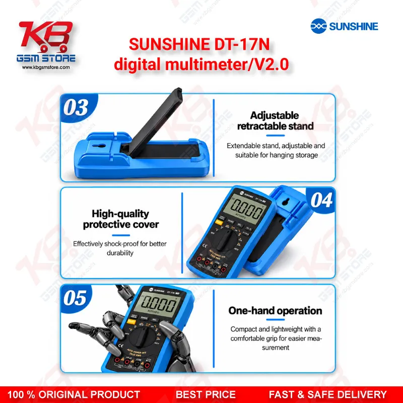SUNSHINE DT-17N digital multimeter/V2.0 – Auto-Ranging Digital Multimeter with NCV, Temperature Test & Backlit Display for Mobile Repair Technicians