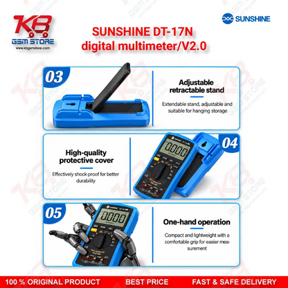 SUNSHINE DT-17N digital multimeter/V2.0 – Auto-Ranging Digital Multimeter with NCV, Temperature Test & Backlit Display for Mobile Repair Technicians