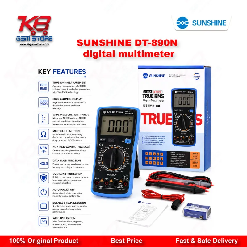SUNSHINE DT-890N Auto Digital Multimeter with True RMS – Mobile Repair Diagnostic Tool