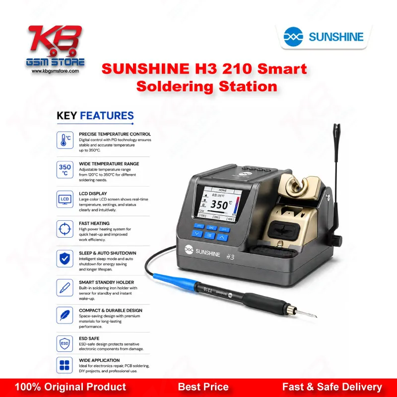 SUNSHINE H3 210 Smart Soldering Station – 2S Rapid Heating, LCD, 3-Channel Memory (T115/T210/T245)
