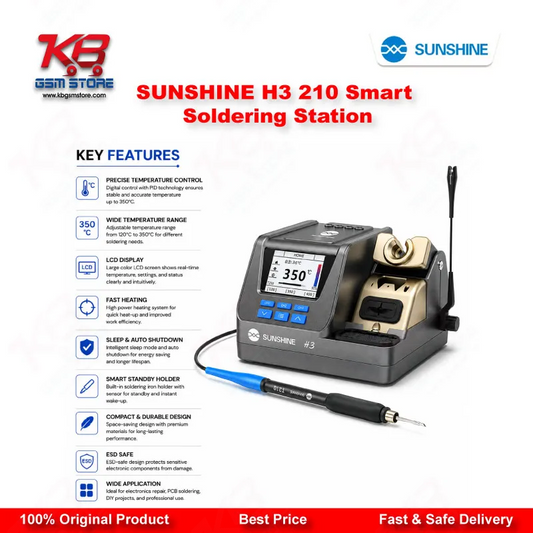 SUNSHINE H3 210 Smart Soldering Station – 2S Rapid Heating, LCD, 3-Channel Memory (T115/T210/T245)