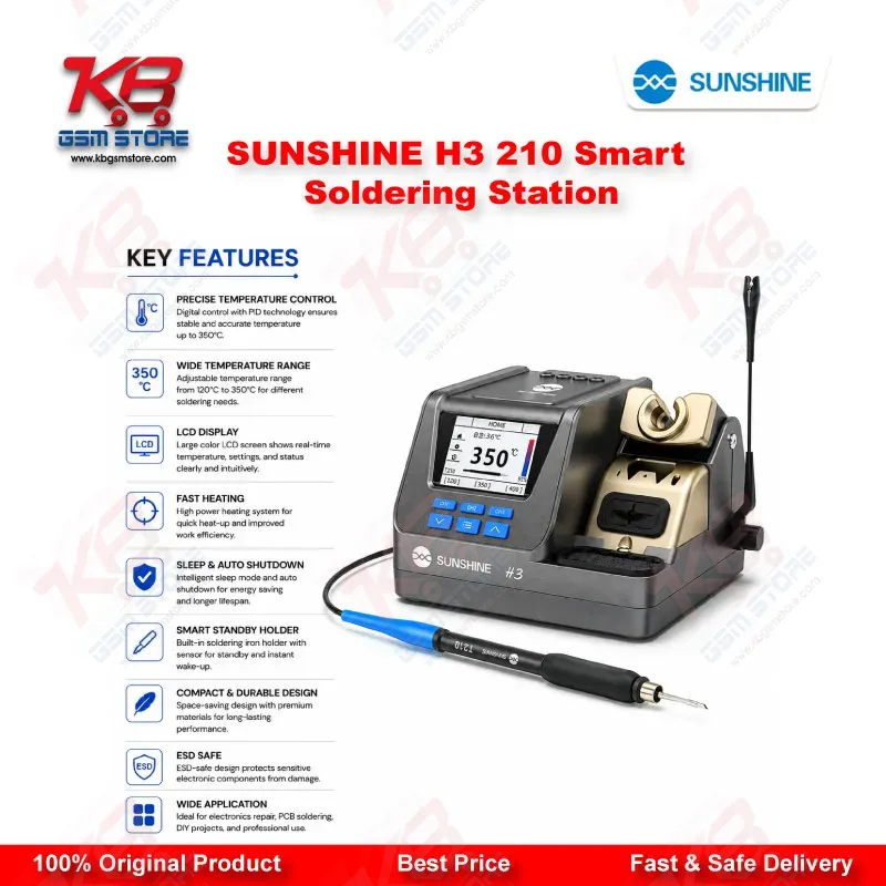 SUNSHINE H3 210 Smart Soldering Station – 2S Rapid Heating, LCD, 3-Channel Memory (T115/T210/T245)