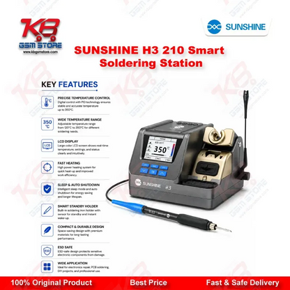 SUNSHINE H3 210 Smart Soldering Station – 2S Rapid Heating, LCD, 3-Channel Memory (T115/T210/T245)