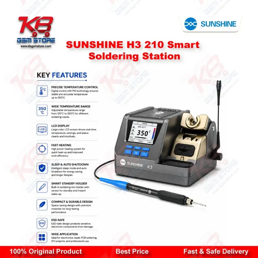 SUNSHINE H3 210 Smart Soldering Station – 2S Rapid Heating, LCD, 3-Channel Memory (T115/T210/T245)