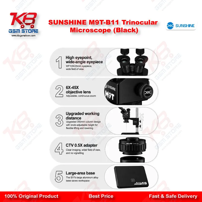 SUNSHINE M9T-B11 Trinocular Microscope (Black)
