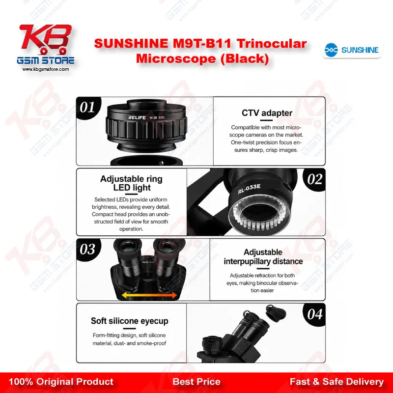 SUNSHINE M9T-B11 Trinocular Microscope (Black)