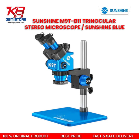 Sunshine M9T-B11 Trinocular Stereo Microscope 6X–45X Continuous Zoom with 0.5X CTV Mount & LED Ring Light for Mobile PCB Repair