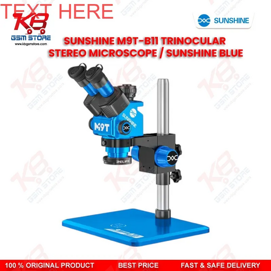 Sunshine M9T-B11 Trinocular Stereo Microscope 6X–45X Continuous Zoom with 0.5X CTV Mount & LED Ring Light for Mobile PCB Repair