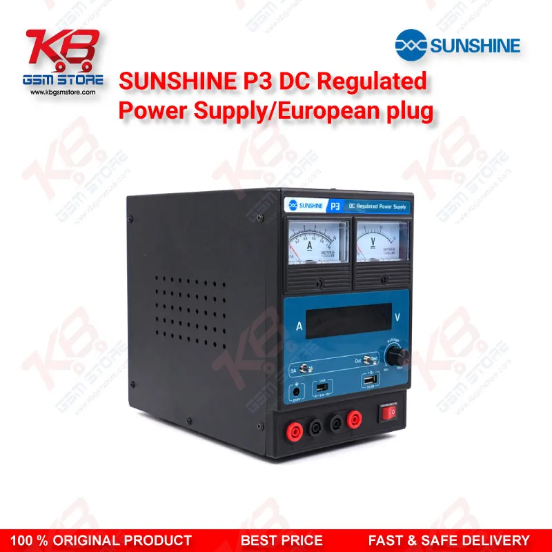 SUNSHINE P3 DC Regulated Power Supply – 5V/8.4V/15V Dual Display (European Plug)
