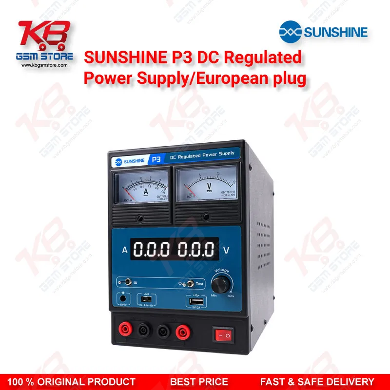 SUNSHINE P3 DC Regulated Power Supply – 5V/8.4V/15V Dual Display (European Plug)
