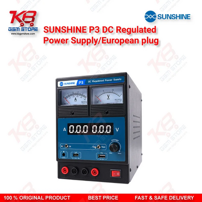 SUNSHINE P3 DC Regulated Power Supply – 5V/8.4V/15V Dual Display (European Plug)