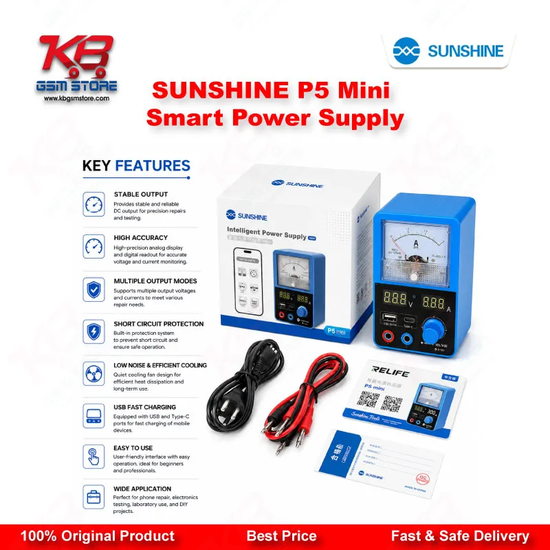 SUNSHINE P5 Mini Dual Display Smart DC Power Supply (5V/3A) for Mobile Phone Repair