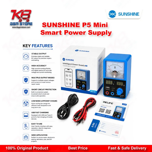 SUNSHINE P5 Mini Dual Display Smart DC Power Supply (5V/3A) for Mobile Phone Repair