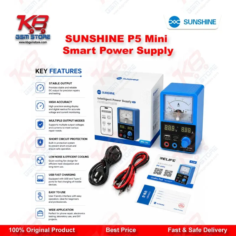 SUNSHINE P5 Mini Dual Display Smart DC Power Supply (5V/3A) for Mobile Phone Repair