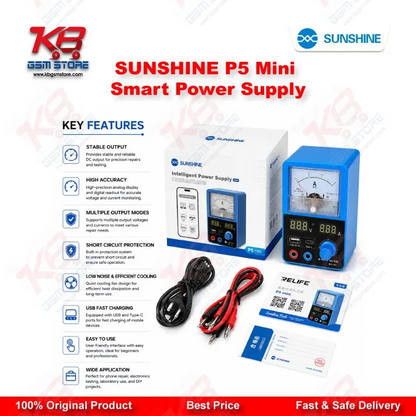 SUNSHINE P5 Mini Dual Display Smart DC Power Supply (5V/3A) for Mobile Phone Repair