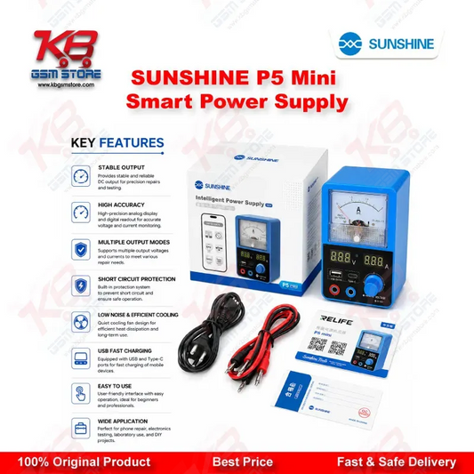 SUNSHINE P5 Mini Dual Display Smart DC Power Supply (5V/3A) for Mobile Phone Repair
