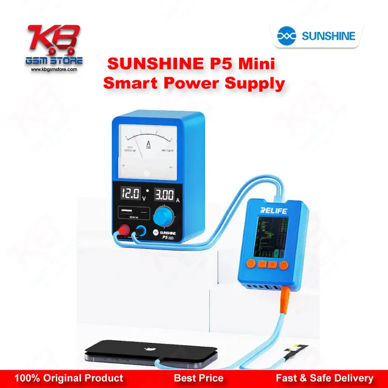 SUNSHINE P5 Mini Dual Display Smart DC Power Supply (5V/3A) for Mobile Phone Repair