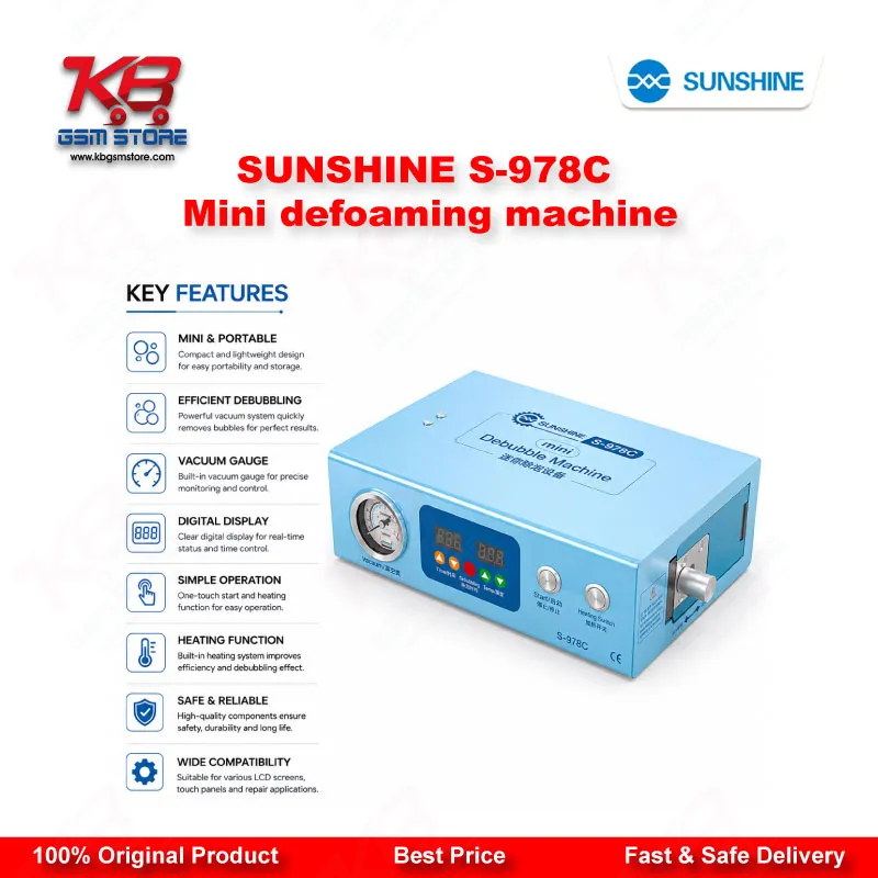 SUNSHINE S-978C Mini Defoaming Machine — LCD Bubble Remover for Curved & Flat Screen Repair up to 7 Inches