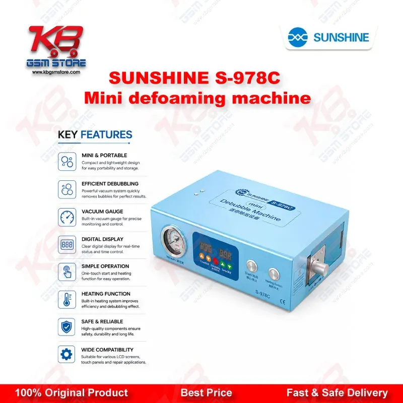 SUNSHINE S-978C Mini Defoaming Machine — LCD Bubble Remover for Curved & Flat Screen Repair up to 7 Inches