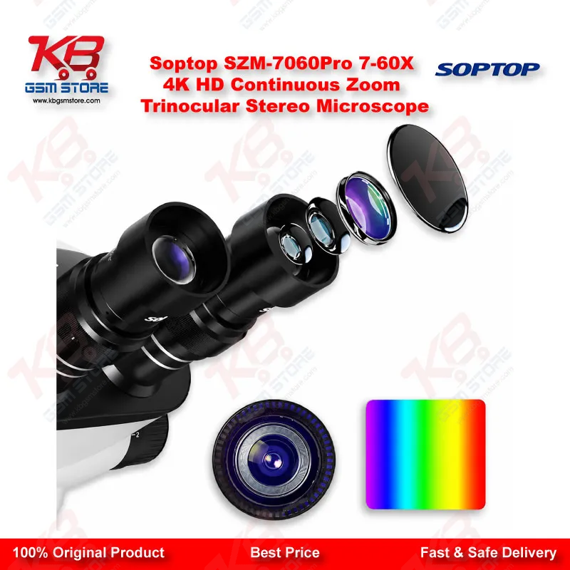 Soptop SZM-7060Pro 7-60X Trinocular Stereo Microscope with 4K HD Camera Support – Mobile & PCB Repair
