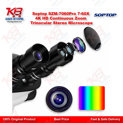 Soptop SZM-7060Pro 7-60X Trinocular Stereo Microscope with 4K HD Camera Support – Mobile & PCB Repair