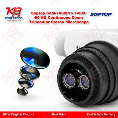 Soptop SZM-7060Pro 7-60X Trinocular Stereo Microscope with 4K HD Camera Support – Mobile & PCB Repair