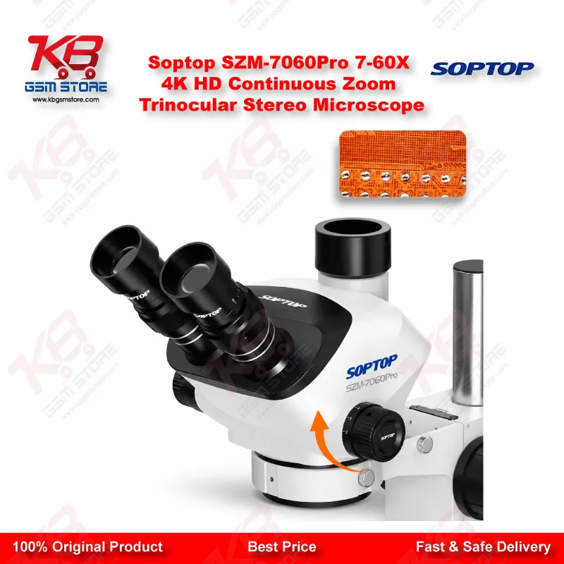 Soptop SZM-7060Pro 7-60X Trinocular Stereo Microscope with 4K HD Camera Support – Mobile & PCB Repair