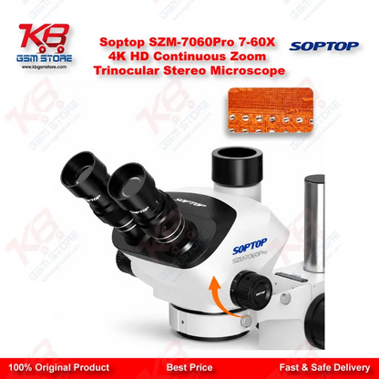 Soptop SZM-7060Pro 7-60X Trinocular Stereo Microscope with 4K HD Camera Support – Mobile & PCB Repair