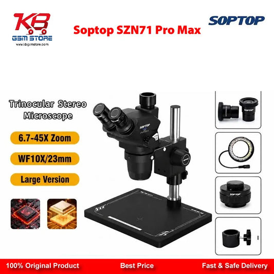 Soptop SZN71 Pro Max 6.7–45X HD Trinocular Stereo Microscope for Mobile Phone PCB BGA IC Micro-Soldering Repair