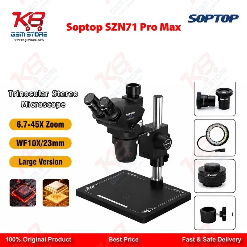 Soptop SZN71 Pro Max 6.7–45X HD Trinocular Stereo Microscope for Mobile Phone PCB BGA IC Micro-Soldering Repair