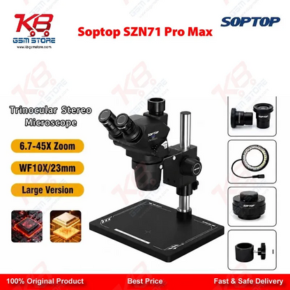 Soptop SZN71 Pro Max 6.7–45X HD Trinocular Stereo Microscope for Mobile Phone PCB BGA IC Micro-Soldering Repair