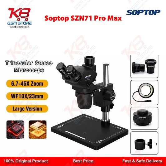 Soptop SZN71 Pro Max 6.7–45X HD Trinocular Stereo Microscope for Mobile Phone PCB BGA IC Micro-Soldering Repair