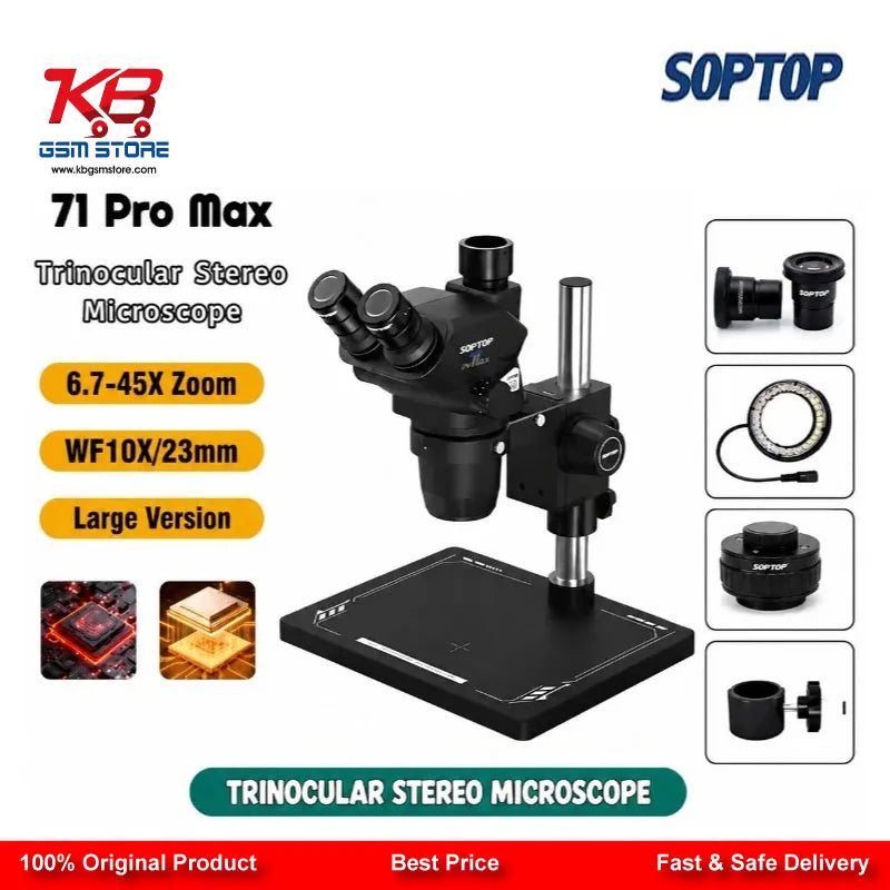 Soptop SZN71 Pro Max 6.7–45X HD Trinocular Stereo Microscope for Mobile Phone PCB BGA IC Micro-Soldering Repair