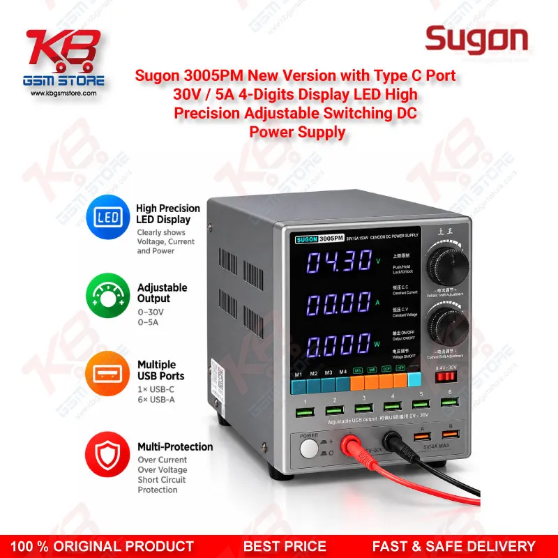 Sugon 3005PM New Version 30V 5A Type-C 4-Digit LED Adjustable Switching DC Power Supply