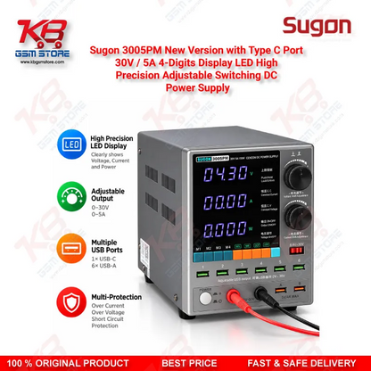 Sugon 3005PM New Version 30V 5A Type-C 4-Digit LED Adjustable Switching DC Power Supply