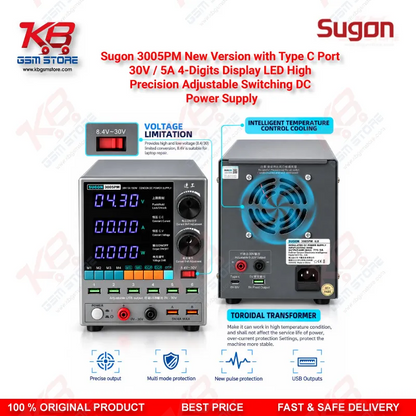 Sugon 3005PM New Version 30V 5A Type-C 4-Digit LED Adjustable Switching DC Power Supply