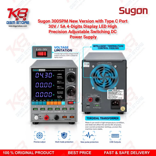 Sugon 3005PM New Version 30V 5A Type-C 4-Digit LED Adjustable Switching DC Power Supply