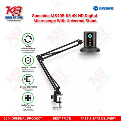 Sunshine MS10E-05 4K HD Digital Microscope With Universal Stand for PCB and Motherboard Inspection