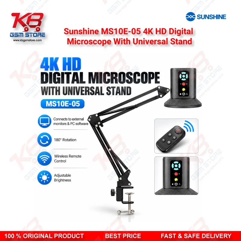 Sunshine MS10E-05 4K HD Digital Microscope With Universal Stand for PCB and Motherboard Inspection