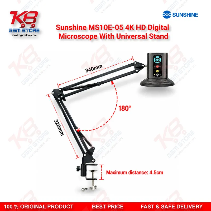 Sunshine MS10E-05 4K HD Digital Microscope With Universal Stand for PCB and Motherboard Inspection