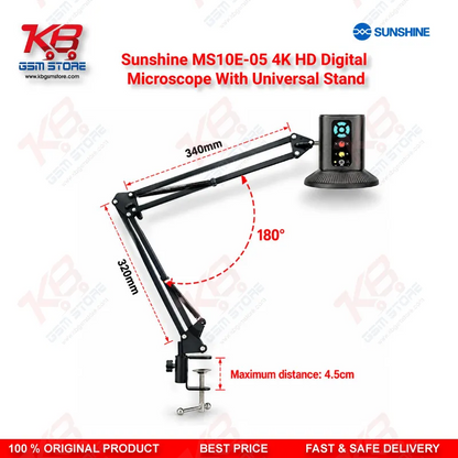 Sunshine MS10E-05 4K HD Digital Microscope With Universal Stand for PCB and Motherboard Inspection