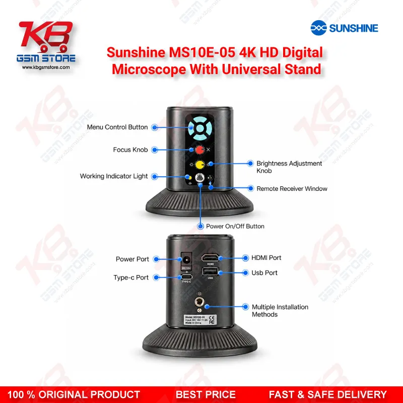 Sunshine MS10E-05 4K HD Digital Microscope With Universal Stand for PCB and Motherboard Inspection