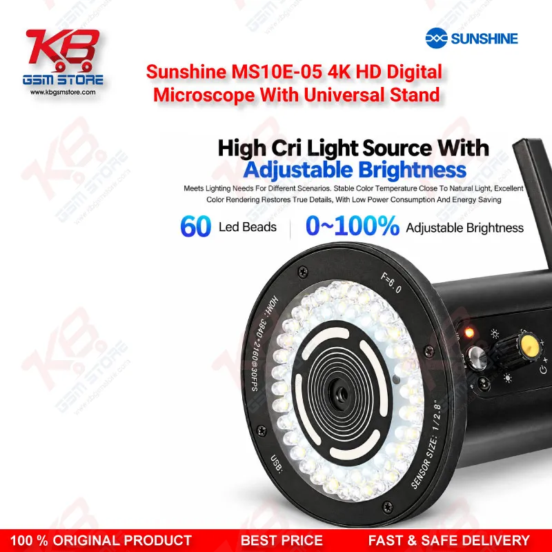 Sunshine MS10E-05 4K HD Digital Microscope With Universal Stand for PCB and Motherboard Inspection