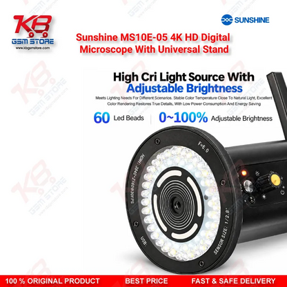 Sunshine MS10E-05 4K HD Digital Microscope With Universal Stand for PCB and Motherboard Inspection