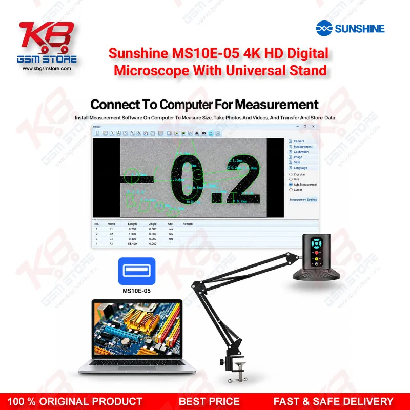 Sunshine MS10E-05 4K HD Digital Microscope With Universal Stand for PCB and Motherboard Inspection