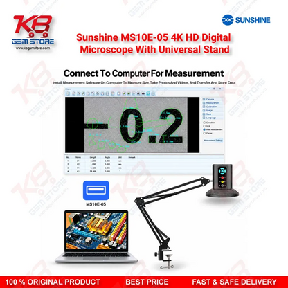 Sunshine MS10E-05 4K HD Digital Microscope With Universal Stand for PCB and Motherboard Inspection