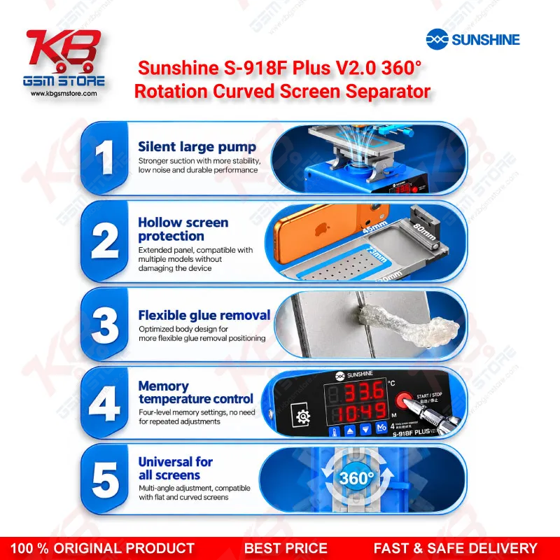 Sunshine S-918F Plus V2.0 360° Rotation Curved Screen Separator – 5-in-1