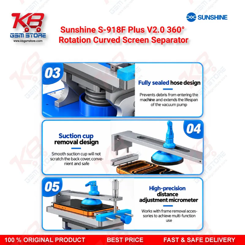Sunshine S-918F Plus V2.0 360° Rotation Curved Screen Separator – 5-in-1
